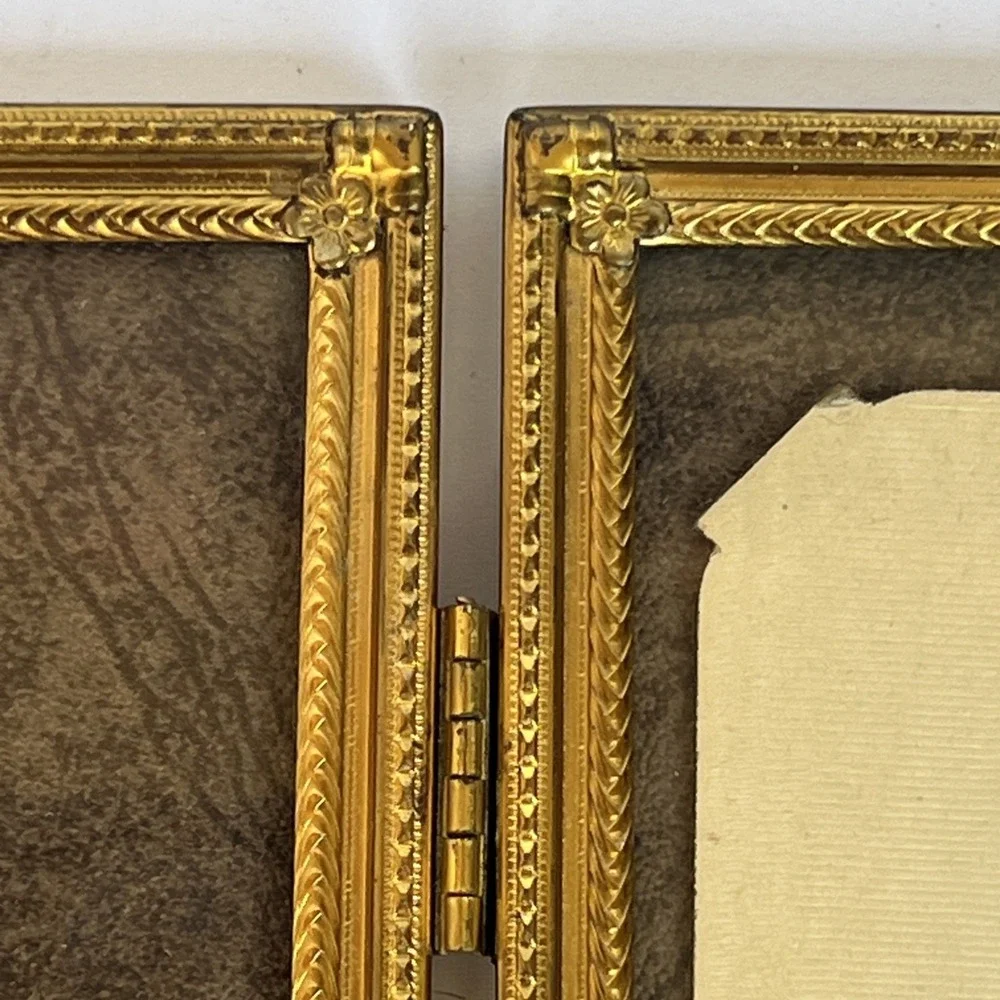 VTG Gold Tone Brass Bi Fold Double Hinged Picture Frame Holds Two 8x10 Photos